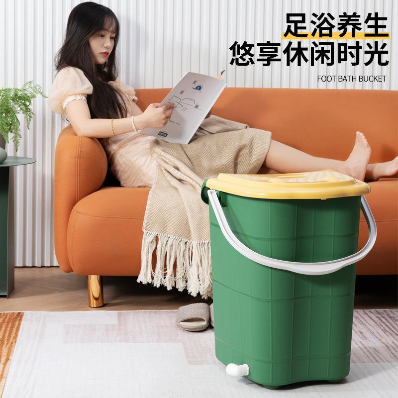 家用脚过小腿塑料加62高桶深桶泡按摩洗脚盆带盖保温过膝盖足徐大
