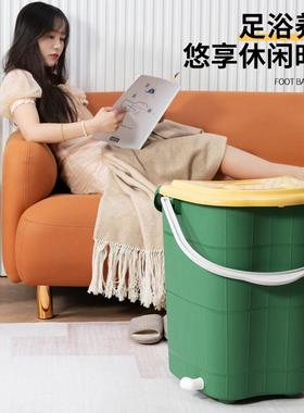 家用泡脚过桶过小腿塑料加大高深桶摩洗脚盆盖带HQ200708保温膝按
