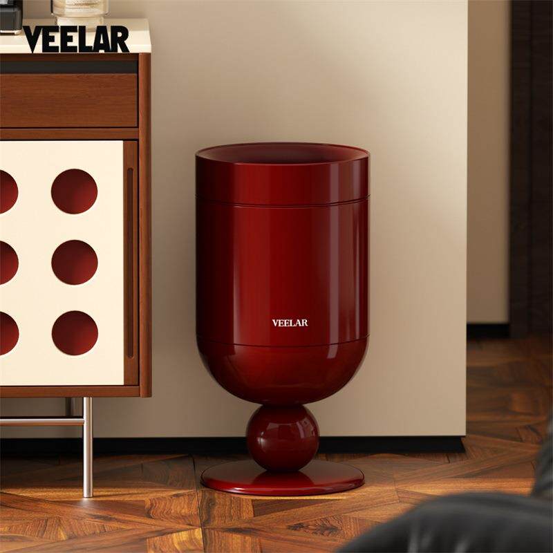 VEELAR垃圾桶客厅高脚酒杯家用2026新款中古风红色高颜值无盖复古