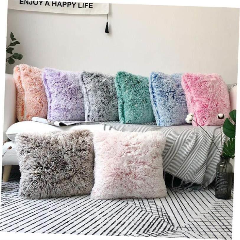 European solid color plush pillowcase sofa cushion cover抱枕图片