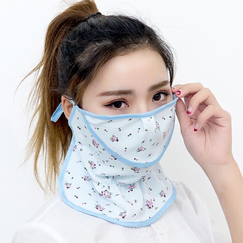 新款大号护颈透气防晒女款口罩户外骑行碎花风沙面纱开口防尘面罩
