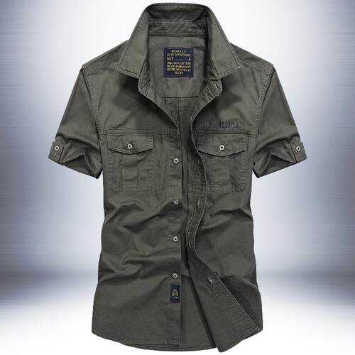 Men's short sleeved shirt cotton military plus size