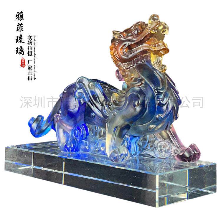 古法琉璃貔貅 古法脱蜡烧制琉璃祥云貔貅 琉璃工艺品 装饰摆件