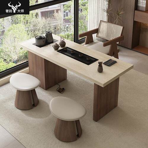 茶桌2025新款高端中古风现代泡茶桌岩板阳台小型茶桌客厅家用茶桌