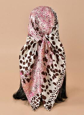 blocked 90cm polyester square scarf 豹纹拼色90cm色丁方巾