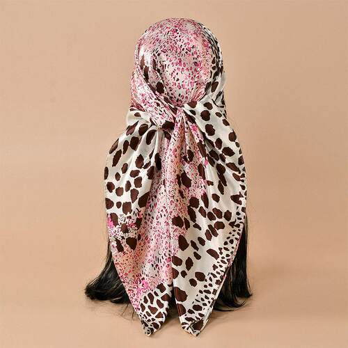 blocked 90cm polyester square scarf 豹纹拼色90cm色丁方巾