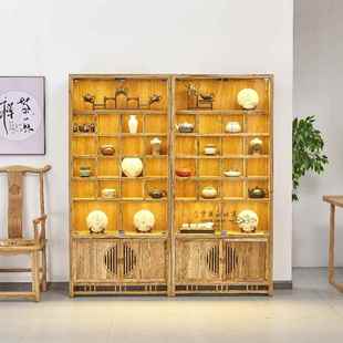 木中实式多宝20210319阁砂子格架榆木玻璃柜展示柜茶具置物架紫壶