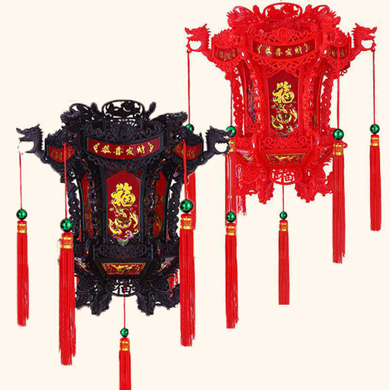 中式仿古六角龙灯 led旋转七彩吊灯龙头灯笼阳台春节宫灯厂家