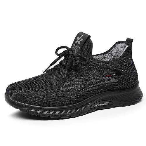 正品士冬季加绒保暖老北京男棉鞋獭兔搭毛布鞋休男闲跑步运动鞋百