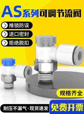 气动调速节流阀AS1201F可调节气缸排气接头AS2201F控制阀M5-04