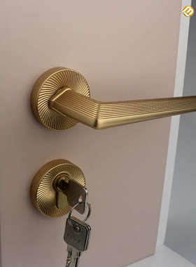 吸执手室内静音锌合金门锁分体磁锁金实心锁拉丝门锁铜仿卧室