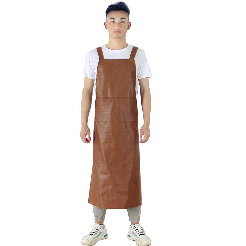 皮革PU双肩背围带防水围腰裙白色软皮防油男厨房做饭餐饮工作服女
