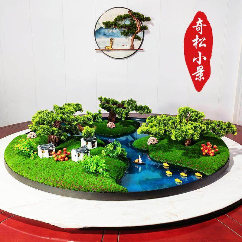 新中式餐桌花艺摆件饭厅大圆桌中间转盘摆件装饰品餐桌沙盘摆花