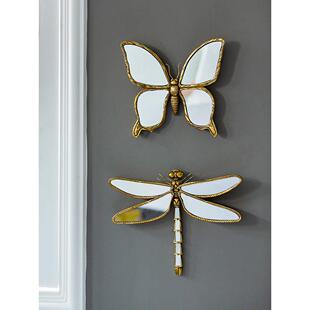 蜻蜓墙面装饰品创意镜子入户正对门玄关挂件法式覆古蝴蝶软装壁画
