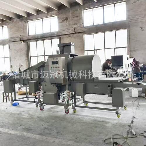 食品厂鸡肉条裹粉机鸭胸肉连续式滚筒式裹粉设备猪肉条上粉机