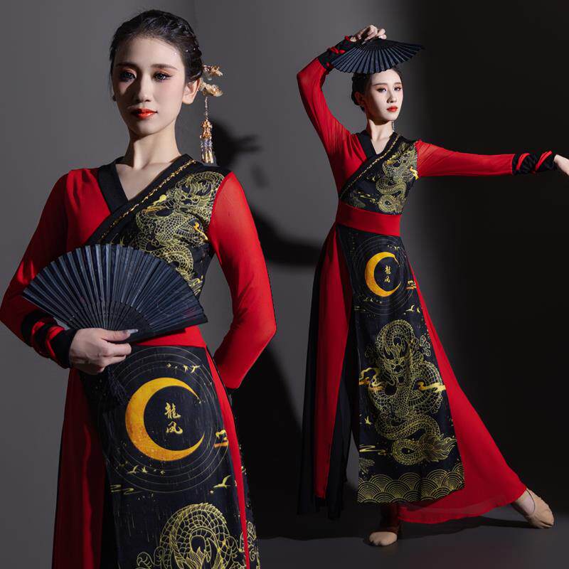 新款中国风舞蹈人服红色国服潮打鼓服演成舞台装年会出爵士舞服装