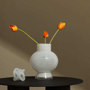 博西家居 简约月光白中古水培玻璃花瓶软装饰品高级感花器摆件