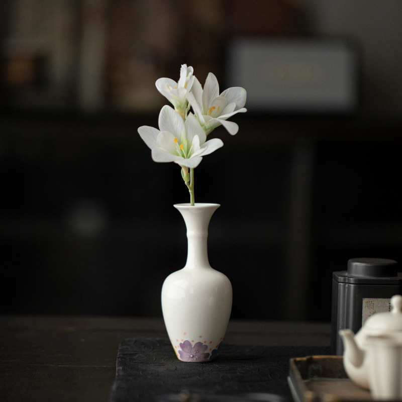 宜室茶话手绘小碎花小花瓶釉下彩水培花器陶瓷小花插客厅茶室摆件