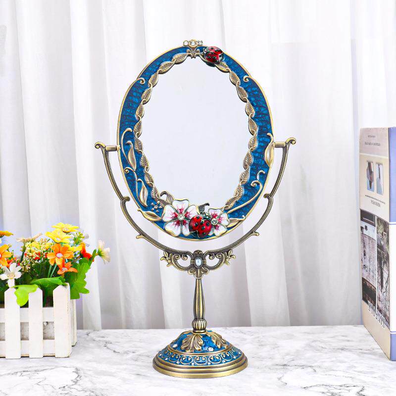 欧式复古化妆镜，田园金属台式梳妆镜，复古双面梳妆镜