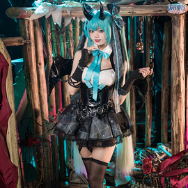 次元电台初音小浣熊cos服未来小恶魔联动漫服装含翅膀万圣节