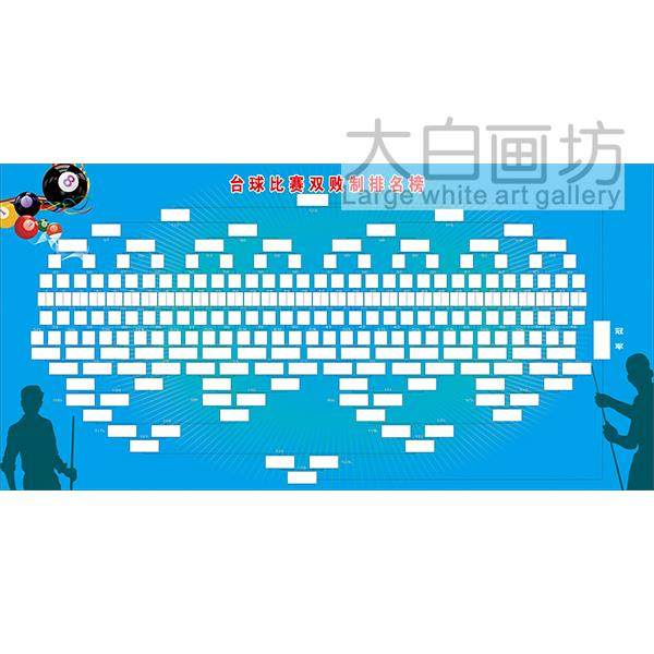 64人数台桌球厅室比赛双败制晋级表中式黑8斯诺克九球墙贴画海报