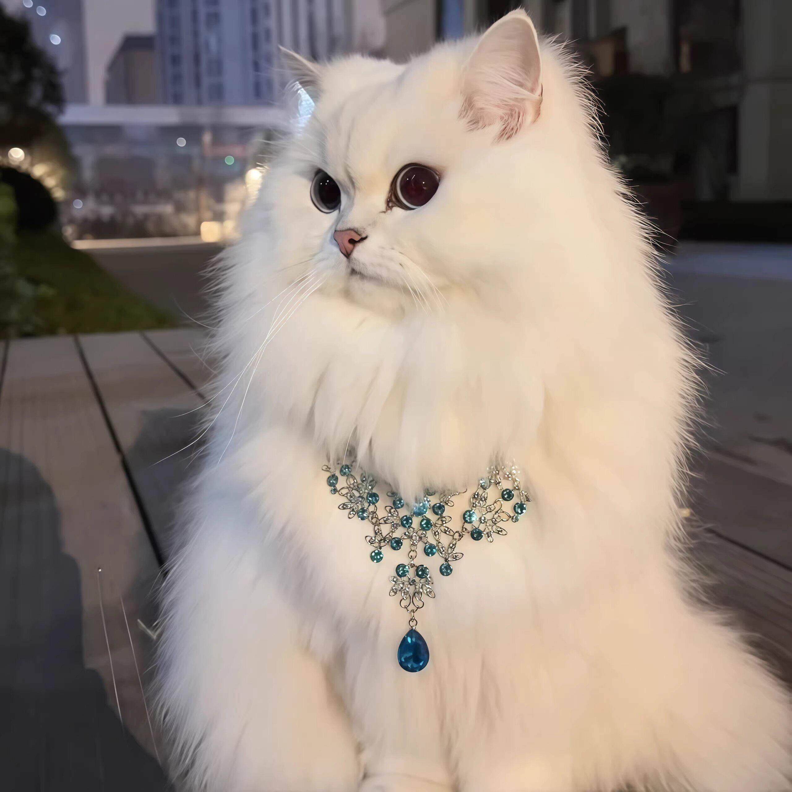 轻奢宫廷风小猫项链复古蓝色水滴夸张耳环配饰套装礼服饰品气质女