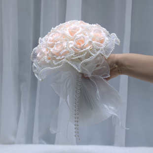 169户外婚礼仿真玫瑰手捧花西式新娘手捧花领证求婚手持网纱花束