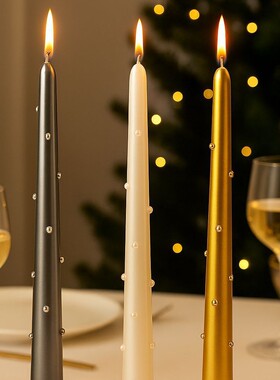 品质25CM珍珠长杆蜡酒店香薰蜡烛氛围感桌面摆件欧式浪漫无烟蜡烛