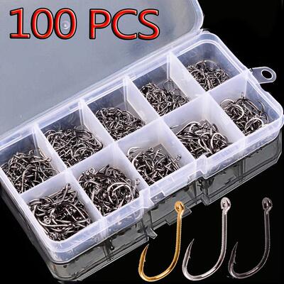 Aorace 100Pcs Fishing Hooks Set Carbon Steel Single Circle