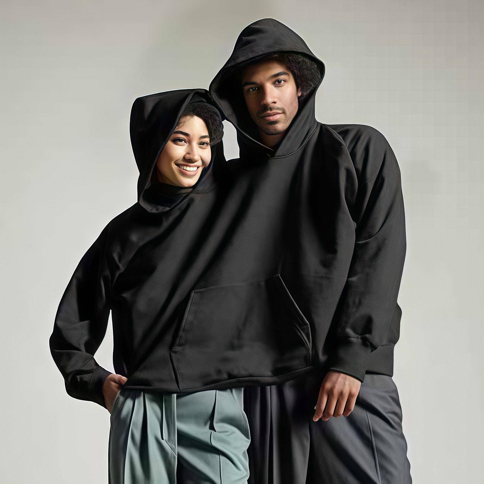 Matching Oversized Grey Couple Hoodies Unisex Crewneck