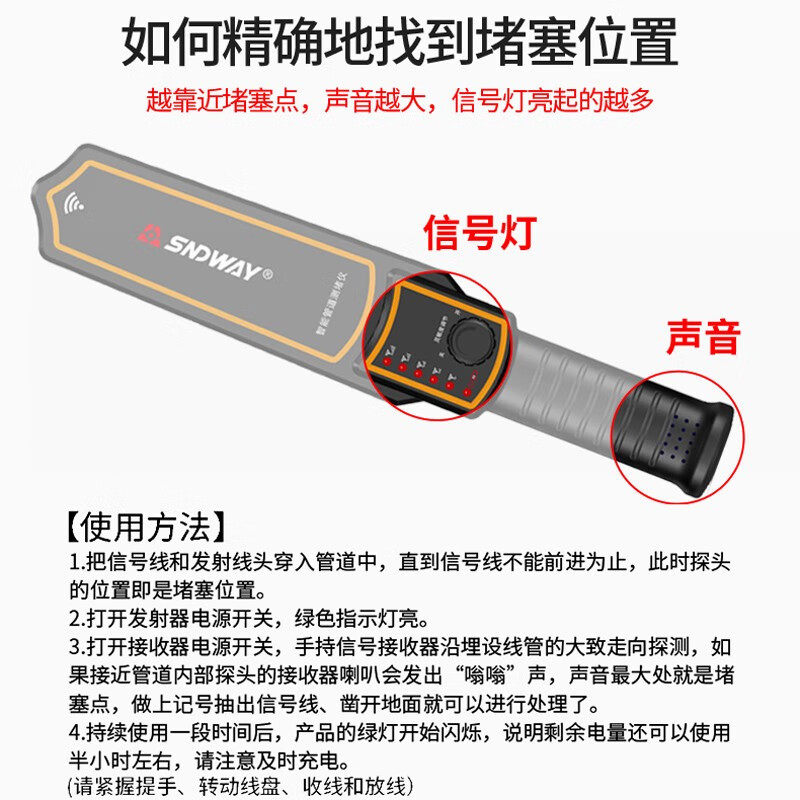 管道测堵仪测堵器电工PVC墙体堵塞探测器电线管穿线排堵器