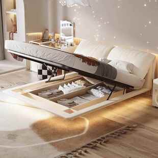 床头床悬浮储物2米x2米大床意式极简主卧室高端大气悬空皮艺床