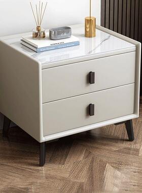 简约储物轻奢PYV板岩头柜现代实木床边收纳整柜装床家用网红小柜