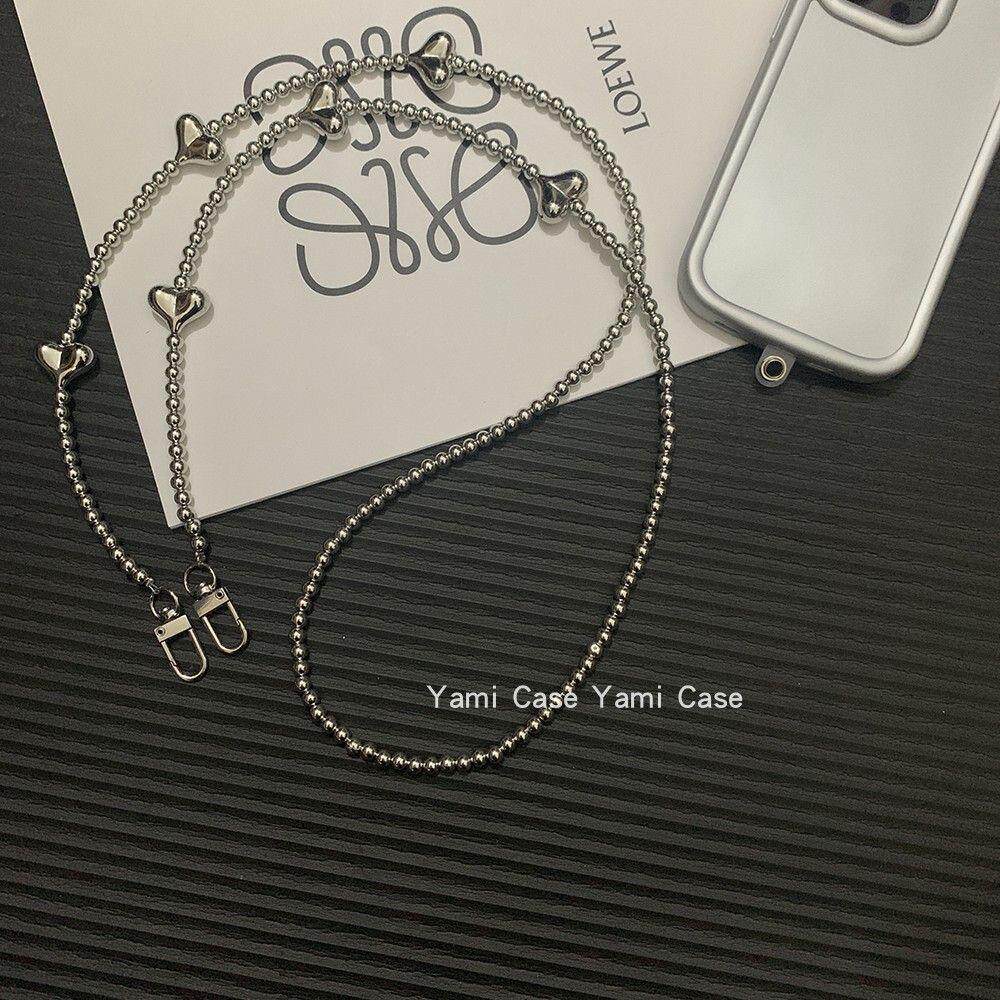 手机挂绳长款斜挎可背手工串珠电镀爱心轻巧便携防丢挂链通用包包