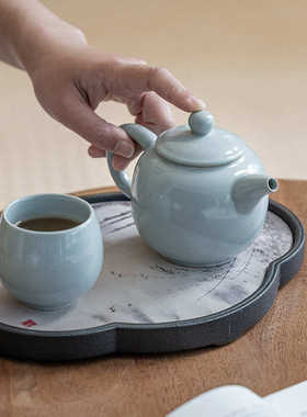 汝窑茶壶家用陶瓷紫砂功夫茶具西施提梁泡茶器小清新单壶套装