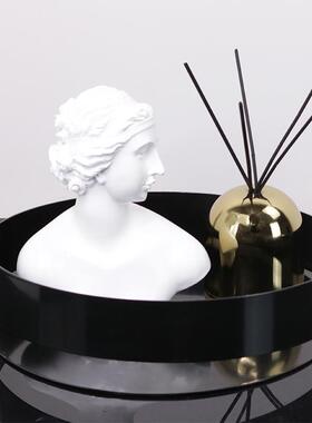 简约现代黑色圆形收纳托盘摆件 客厅餐桌果盘软装饰品摆设