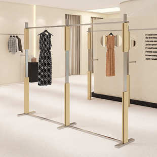 服装店展示架木质不锈钢创意货架壁挂式上墙陈列挂衣杆落地式衣架