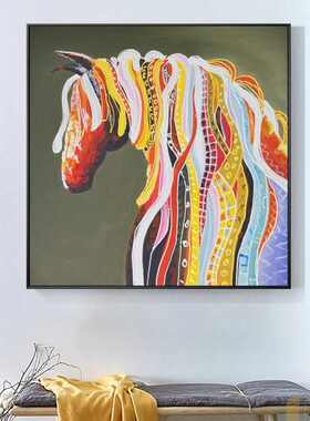 客厅背景墙装饰画卧室餐厅玄关画马到功成抽象美式挂画酒店装饰