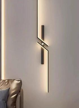 充电灯免应布线感灯极简长条人体感壁创意过OTQ道客厅格应栅电视