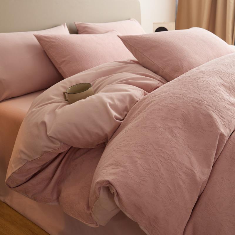 轻奢A类60S全棉磨毛水洗立体提花四件套加厚纯棉被套床单三件套