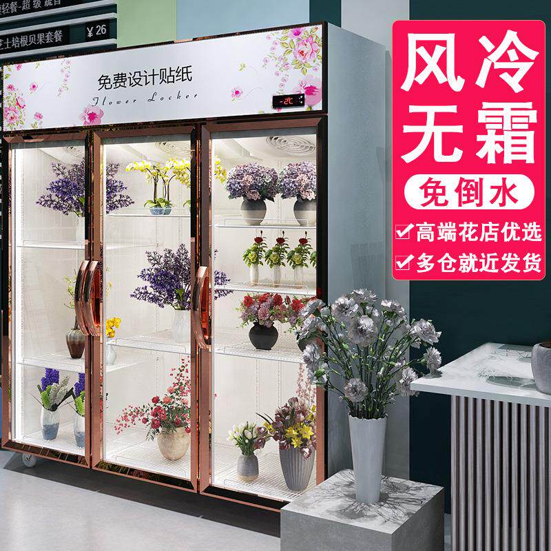 出口鲜花保鲜柜冷藏商用大容量玻璃鲜花展示柜单双三门风冷冰箱