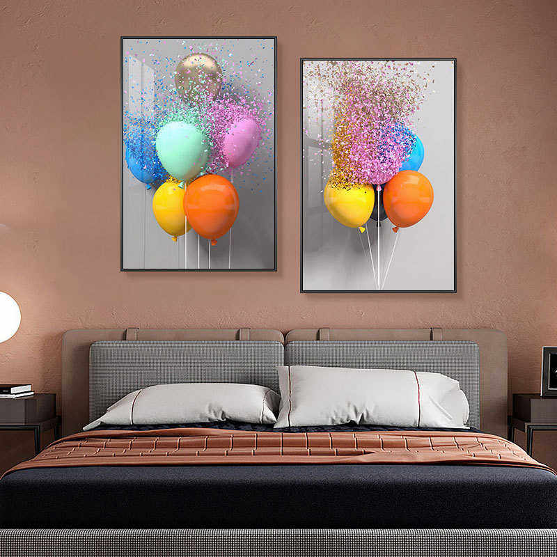 迷热幻彩北欧床头装饰画创意气球温馨房间壁画卧室抽象色彩玄关画