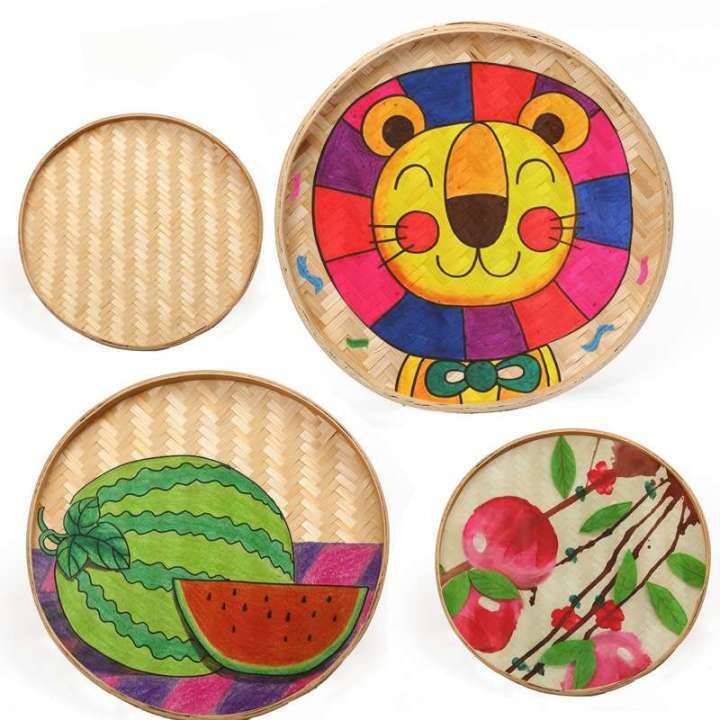 竹编画diy幼儿园环境区角走廊教室吊饰挂饰装饰绘画手工竹编筛子