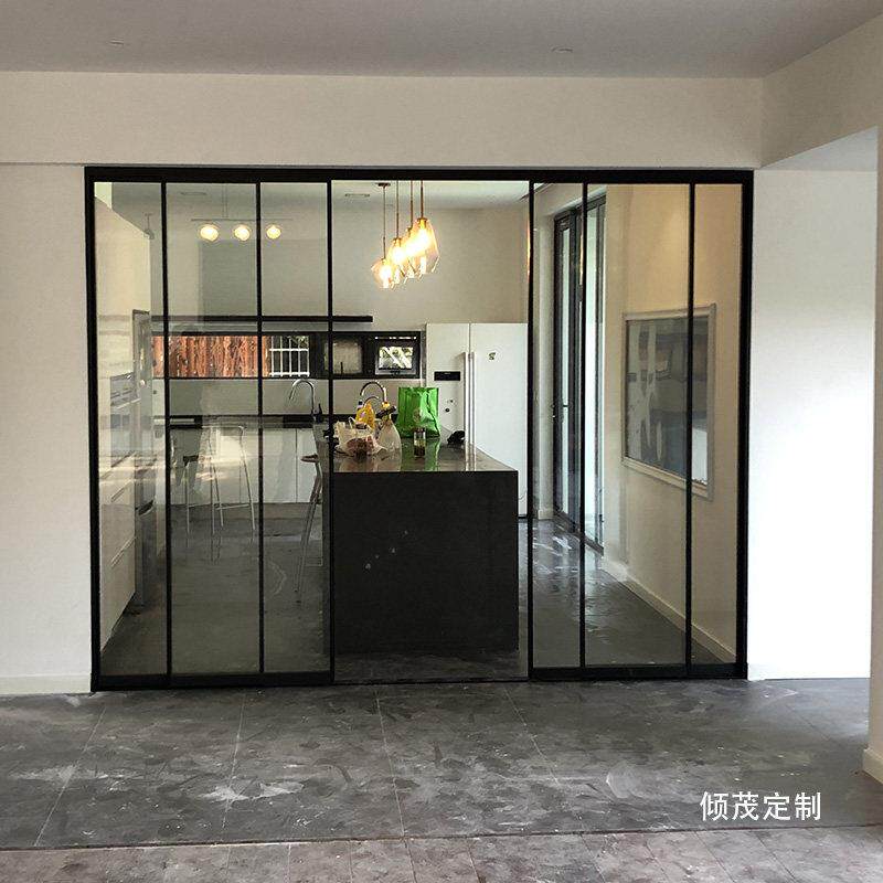 上海窄框厨房间钢化玻璃移门阳台客厅隔断衣帽间卫生间推拉门定制