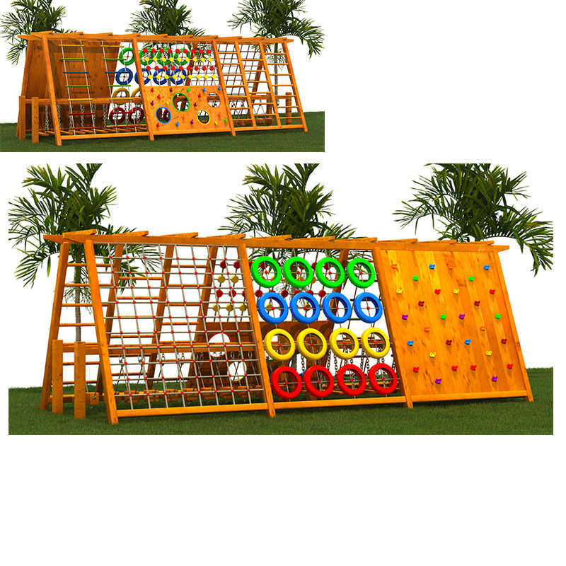儿童户外木质攀爬架黄花梨钻网设施幼儿园大型组合滑梯木质荡桥