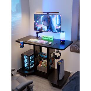 实木电脑桌小型家用卧室电竞桌台式可放主机移动小桌子床边洞洞板