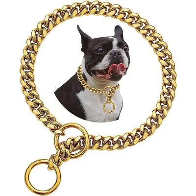 Gold Chain Dog Collar 10mmDog Cuban Link Pet Gold Necklace M