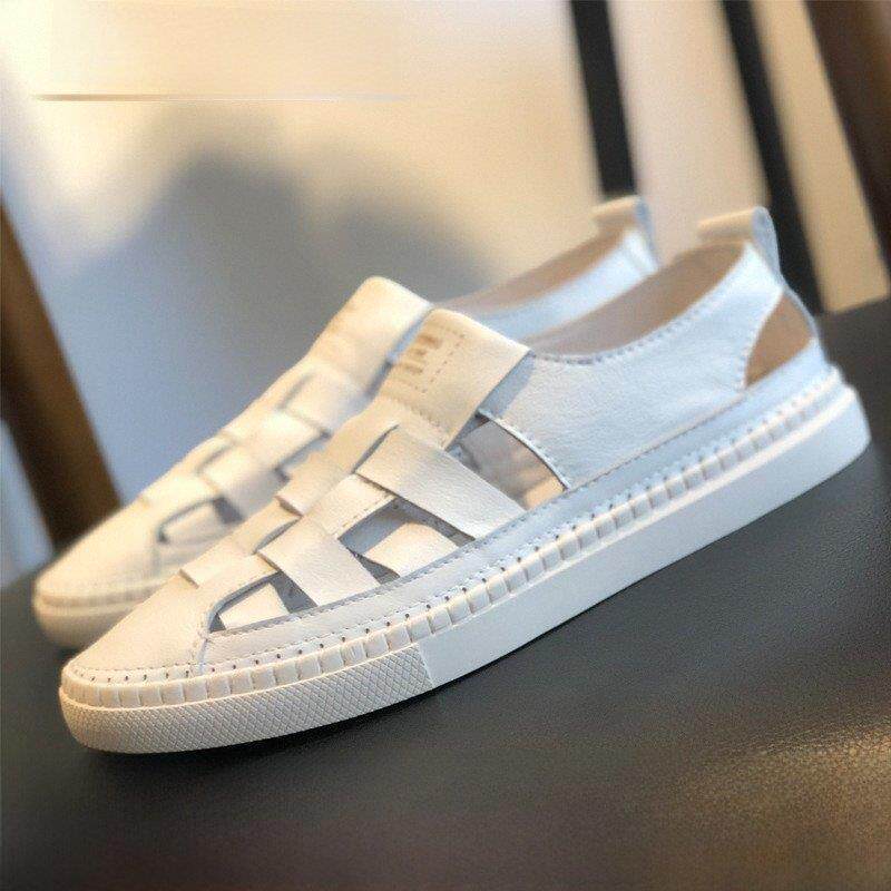 触摸小姐真皮凉鞋男士夏季2024新罗马外穿木屐包头男士沙滩鞋