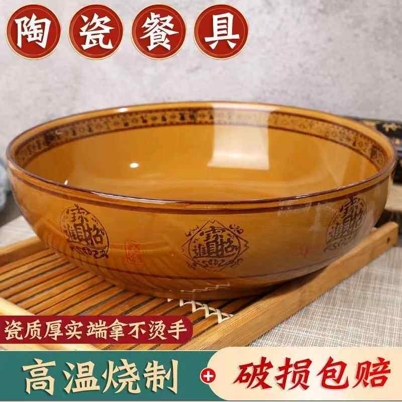 招财仿古小吃店兰州拉面商用青花长柄复古陶瓷家用面勺加长柄汤勺