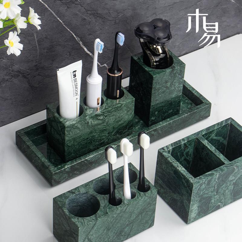 天然大理石双孔牙刷架洗漱台置物牙刷架北欧洗手间电动牙刷收纳层